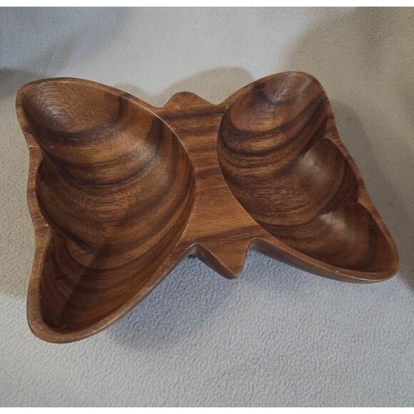 Vtg Kraftware Wood Carved Butterfly Bowl Monkey Pod Philippines - Picture 6 of 8